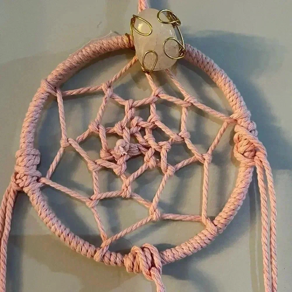 Lorena Espinoza Design handmade dream catcher with gemstone in pink